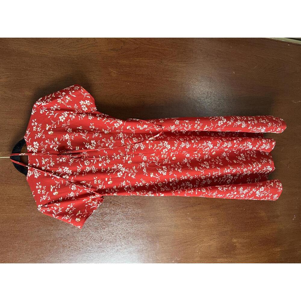 Women's Red Floral Wrap Dress Size Small Fairy Cottage Dainty Date Night Holiday - Picture 3 of 6